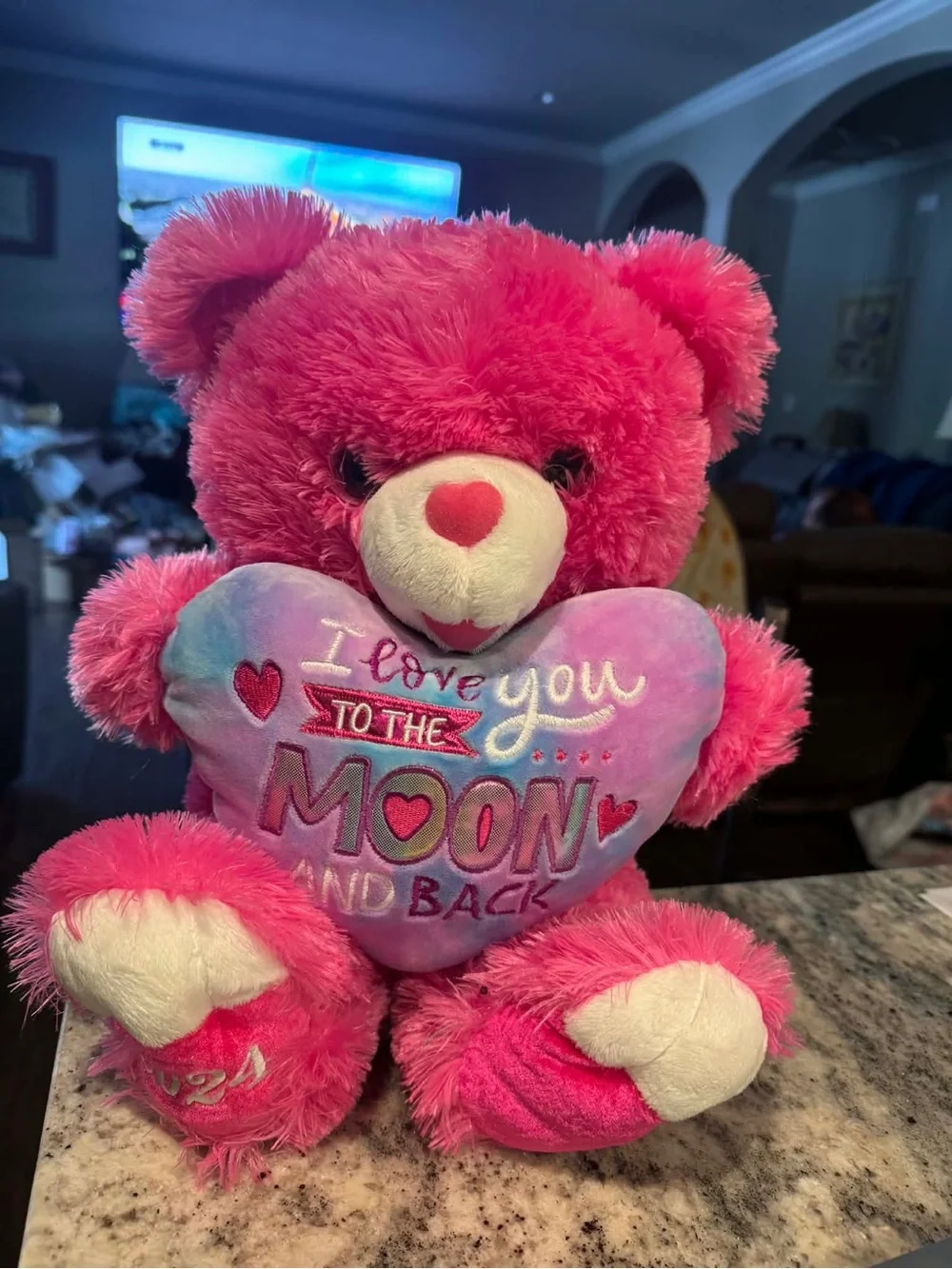 Plush Pink Teddy Bear Holding Heart Pillow – I Love You